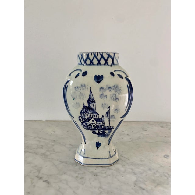 Mid-Century Hand-Painted Delft Vase With Dutch Village Scene For Sale - Image 10 of 10