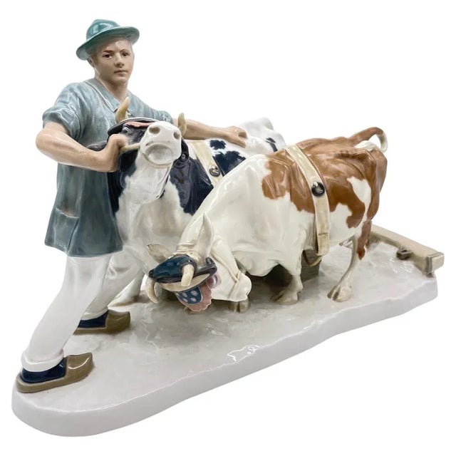 Large Art Nouveau Figurine of Farmer with Oxen from Meissen For Sale - Image 12 of 12