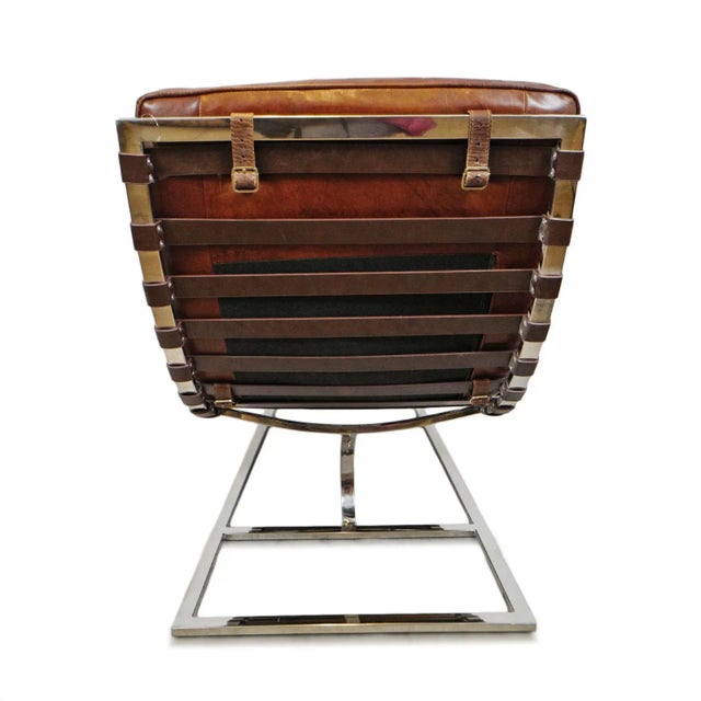 Bradley Chestnut Leather & Chrome Midcentury Modern Chaise For Sale In Los Angeles - Image 6 of 9