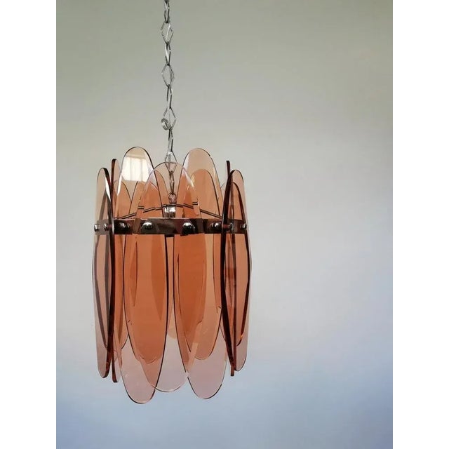 Mid-Century Modern Italian Ground Pink Glass Pendant Lamp from Veca For Sale - Image 4 of 16