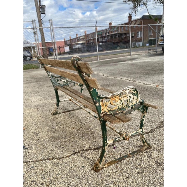 Antique English Victorian Cast Iron Wooden Slat Garden Seat Patio Park Bench For Sale - Image 11 of 12