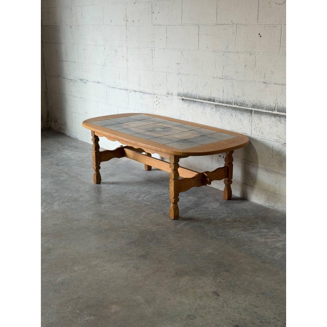Mid-Century Modern Oak Tile Top Oval Coffee Table Danish Mid-Century Modern 1970s For Sale - Image 3 of 11