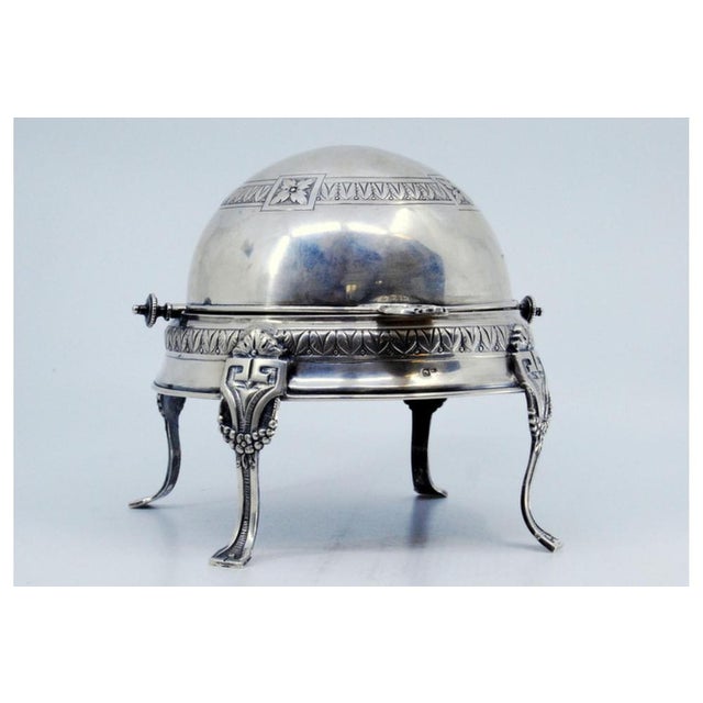 Silver Silver Butter Dish with Glass Core and Case Engravings with Raised Embossed Crown Feet For Sale - Image 8 of 9