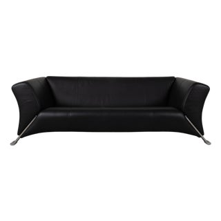 322 3-Seater Sofa in Black Leather from Rolf Benz For Sale