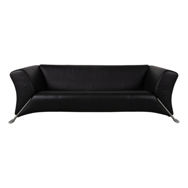 322 3-Seater Sofa in Black Leather from Rolf Benz For Sale