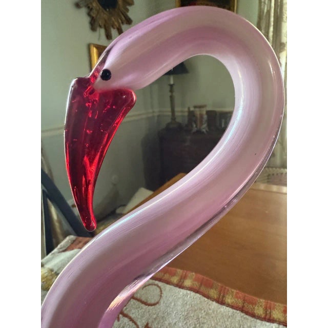 1990s Vintage MCM Murano Style Pink Flamingo Figurine For Sale - Image 5 of 7