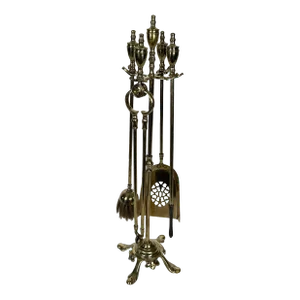 Neoclassical Style Brass Fireplace Tools on Stand