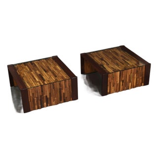 Percival Lafer Brutalist Parquet Low Profile Brazilian Modern Side Tables For Sale