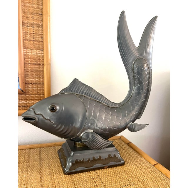 Monumental Pewter and Brass Koi Fish Sculpture | Chairish