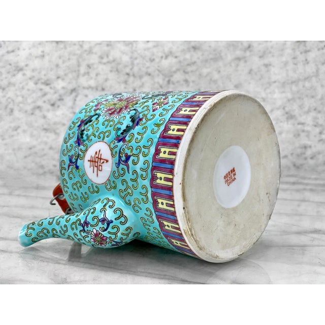 Vintage Chinese Porcelain Famille Verde Enamel Floral Motif Teapot For Sale - Image 10 of 11