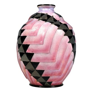 Large Art Deco Enamel Vase by Camille Faure, France, 1930s For Sale