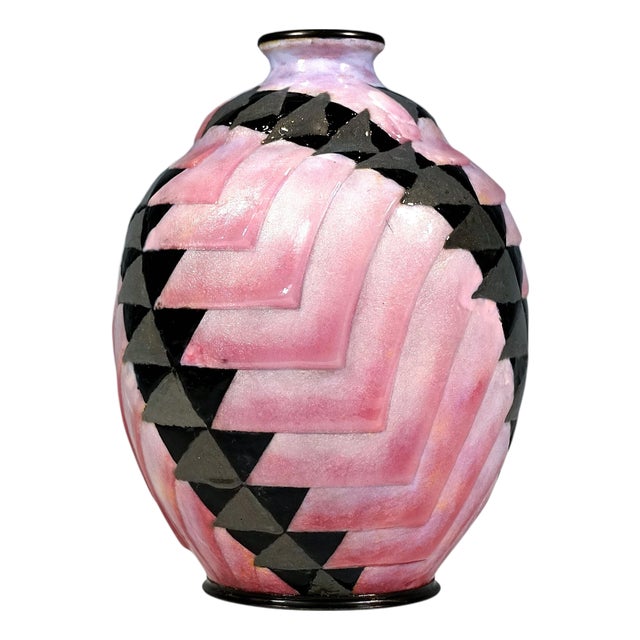 Large Art Deco Enamel Vase by Camille Faure, France, 1930s For Sale