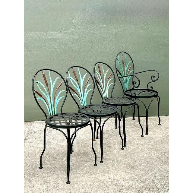 Black Vintage Cast Aluminum Cat Tail Dining Table Set of 5 For Sale - Image 8 of 12