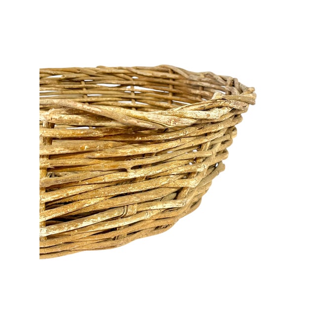 Vintage Large French Provincial Handwoven Grape Vine Twig Basket 22” Diameter For Sale - Image 4 of 10