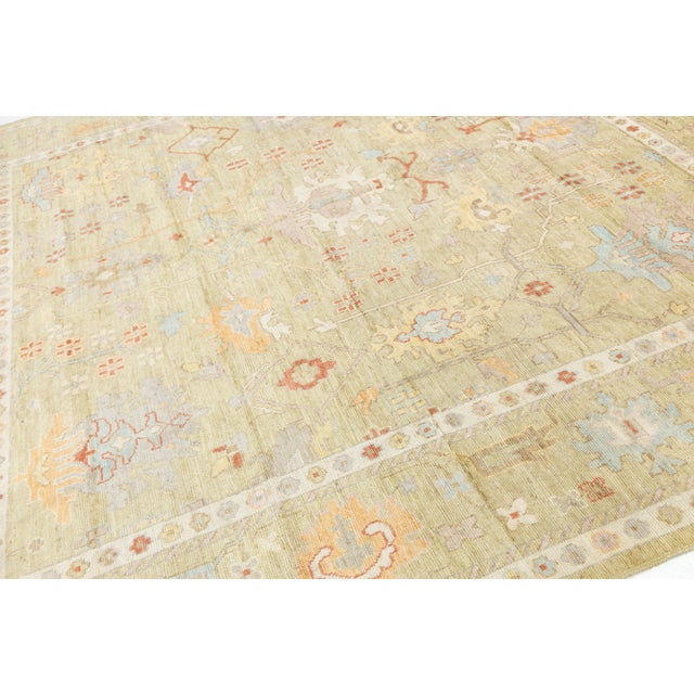 Blue Serene Sage & Coral Modern Oushak Style Handmade Wool Rug 10x10 For Sale - Image 8 of 11