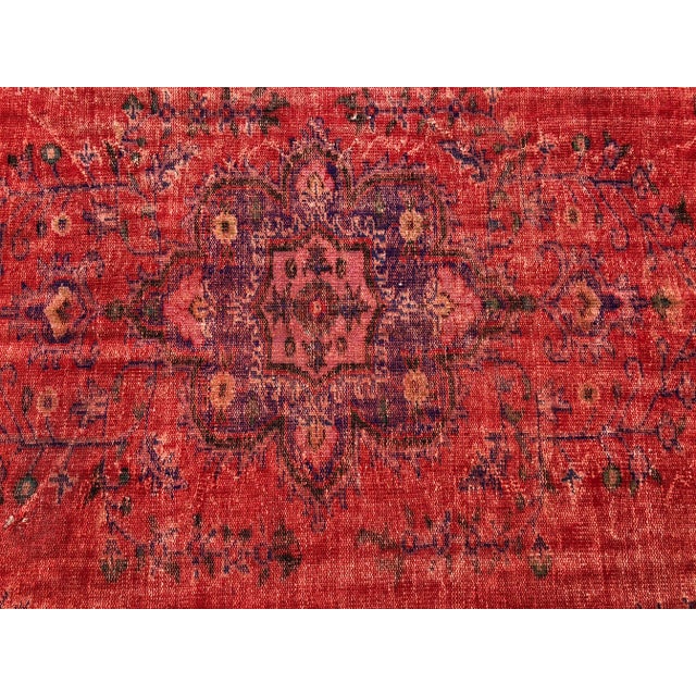 1960s 1960s Turkish Distressed Red Wool Oushak Rug - 6′7″ × 10′8″ For Sale - Image 5 of 10