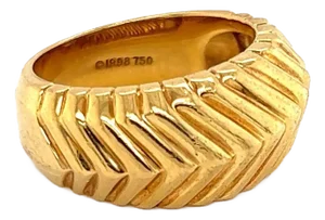Tiffany & Co. 18k Yellow Gold Ribbed Chevron Style Band Ring - Size 6