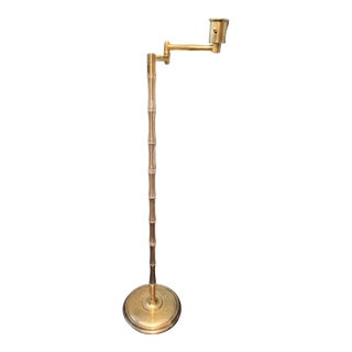 Vintage Brass Faux Bamboo Mastercraft Style Tall Adjustable Arm Floor Lamp For Sale