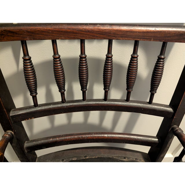 Victorian Antique Victorian Eastlake Style Spindle Armchair With Leather Seat For Sale - Image 3 of 6