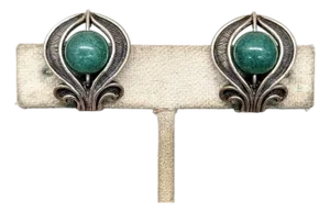 Vintage Signed Napier Sterling Silver Faux-Jade Clip Earrings-2 Pieces