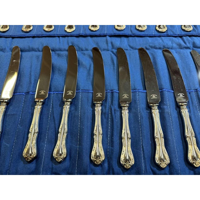 Russell Pattern Twelve-Piece Silver-Plated Dessert Knife and Fork Set by Mappin & Webb, Set of 24 For Sale - Image 3 of 4