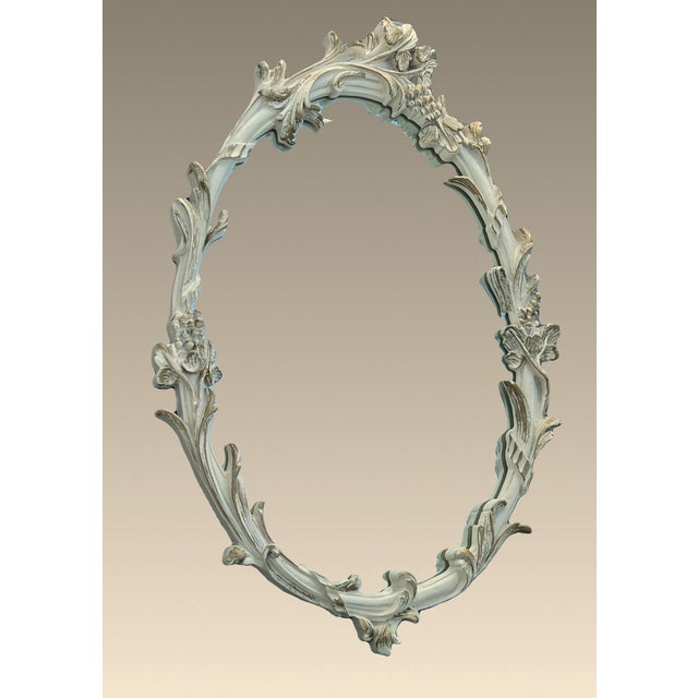 Vintage Carolina Mirror, Cream Oval Floral & Leaf Wall Mirror With Gold Highlights For Sale - Image 10 of 14