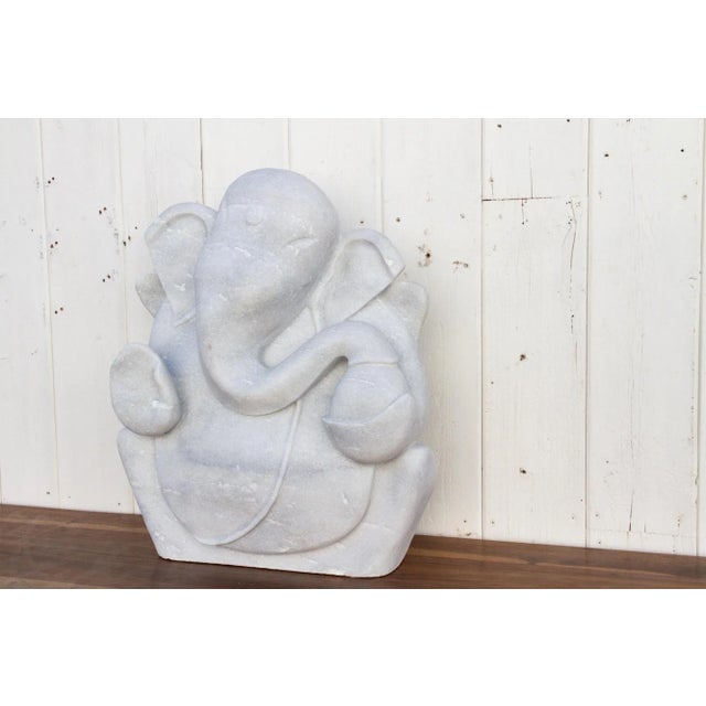 Beautifully Carved Marble Garden Ganesh For Sale - Image 4 of 9