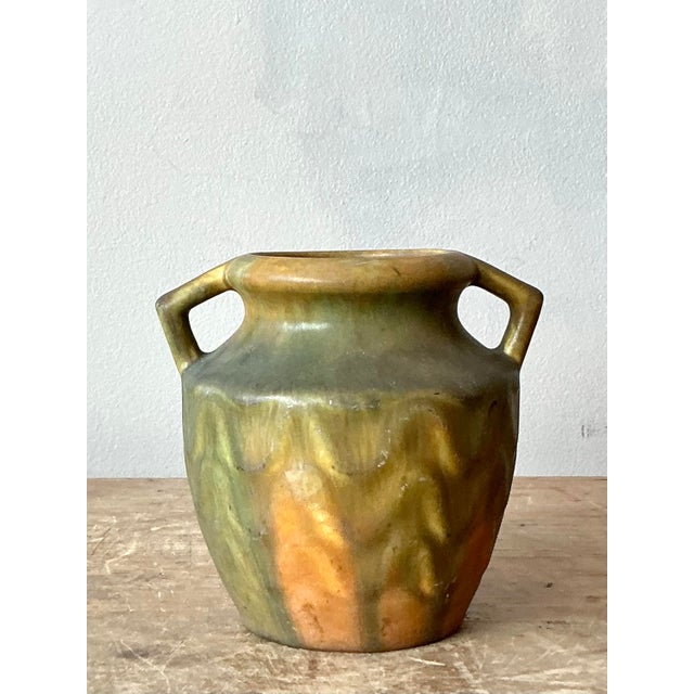 Vintage Boho Glazed Ceramic Two Handle Vase For Sale In West Palm - Image 6 of 6