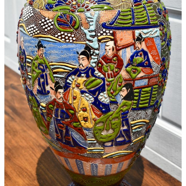 Antique Japanese Moriage Satsuma Large Size Vase For Sale - Image 4 of 12