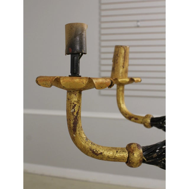 Neoclassical 8 Arm Iron Black & Gold Chandelier For Sale - Image 4 of 12