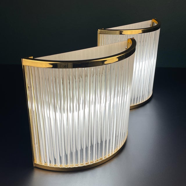 Amazing murano pair of sconces in the style of art deco by de majo, made in italy in the 1970s. murano glassmaking...