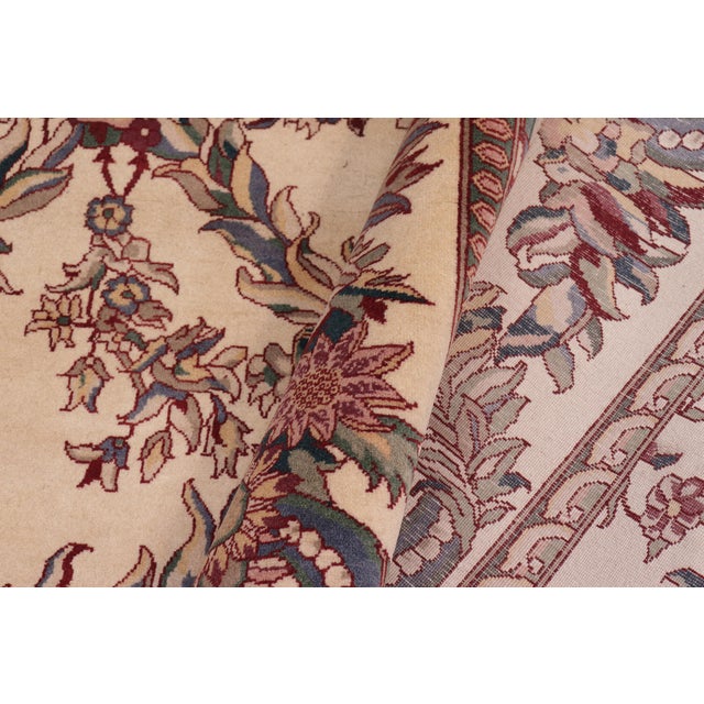 Textile Shabby Chic Floral 1990's Pak-Persian Ivory/Ivory Wool Rug - 9'1'' X 12'1'' For Sale - Image 7 of 9