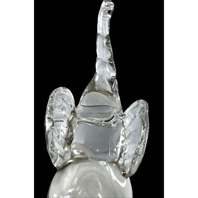 Late 20th Century Clear Art Glass Elephant Sculpture With Raised Trunk Attributed to Murano For Sale - Image 9 of 13