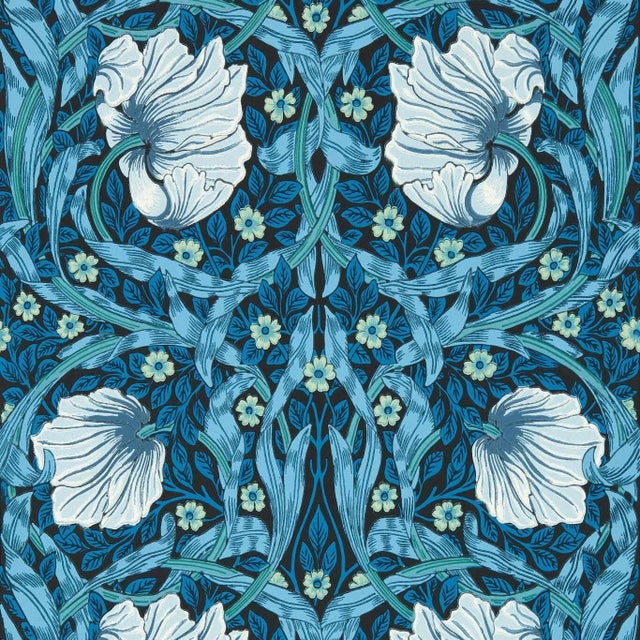 Morris & Co Pimpernel Wallpaper in Midnight/Opal - a Sample For Sale