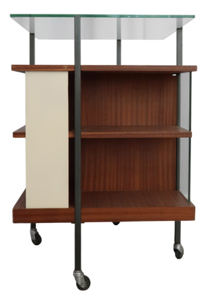 Mid-Century Wood and Metal Serving Trolley with Glass Top, 1950s