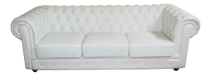 Vintage 1990s Chesterfield Style Sofa Off White Leather Tufted Body & Leatherette Cushions