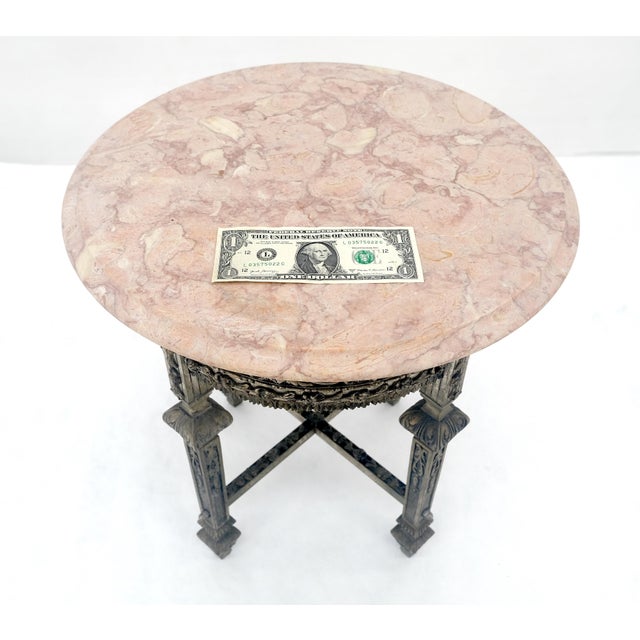 Gothic c1920s Round Pink Marble Top Cast Metal Base Side End lamp Table Stand For Sale - Image 3 of 11