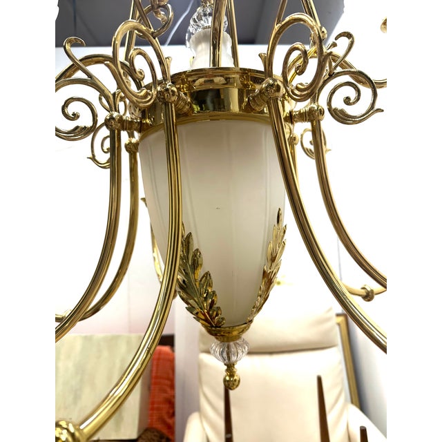Extra Large 13 Light Chandelier | Brass & Frosted Glass For Sale In Fayetteville, AR - Image 6 of 6