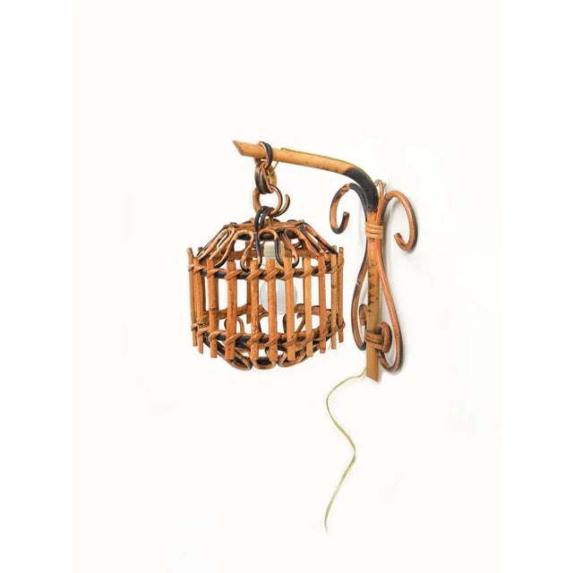 Wood Louis Sognot Style Sconces in Bamboo and Rattan, 1960s For Sale - Image 7 of 11