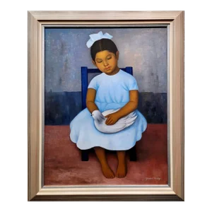 Gustavo Montoya -The Little Girl With a White Paloma -Oil Painting