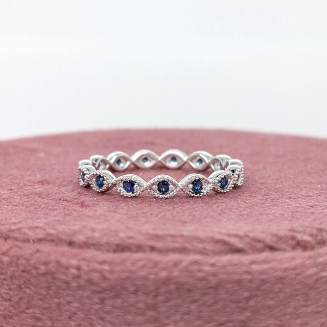 Metal Blue Sapphire Eternity Band Ring in Solid 14K White Gold For Sale - Image 7 of 7