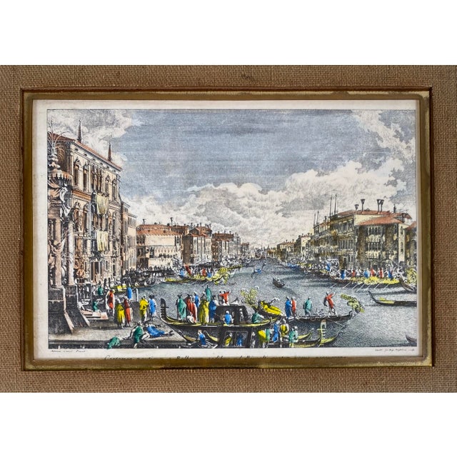 Set of 4 Antique Italian Hand-Colored Venetian Engraving Prints in Giltwood Frames For Sale - Image 4 of 10