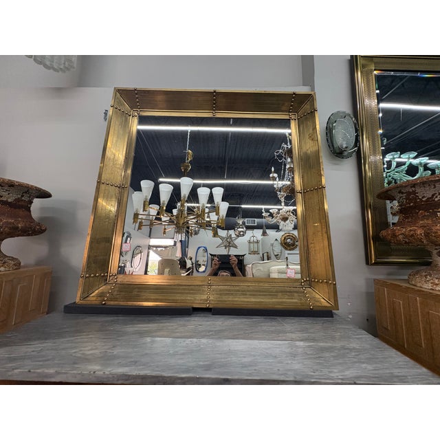 Pair of Large 1970s Italian Modern Square Bronze Mirrors For Sale - Image 10 of 12