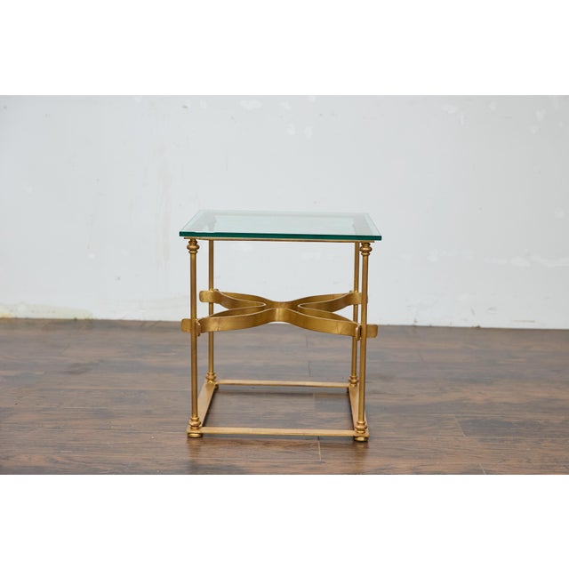 Midcentury Italian Gilt Metal Cocktail Table - Glass Top and Star Stretcher For Sale - Image 4 of 12