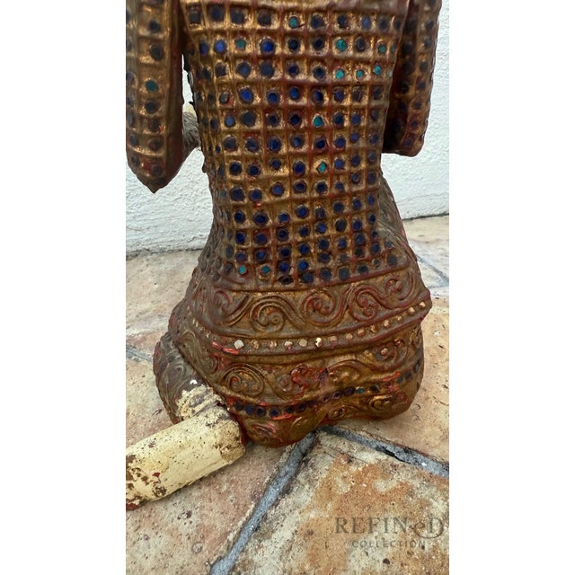 Early 20th Century Hand-Carved Chinese Wooden Figural Sculpture of Seated Musician With Tambourine-Style Instrument For Sale - Image 10 of 10