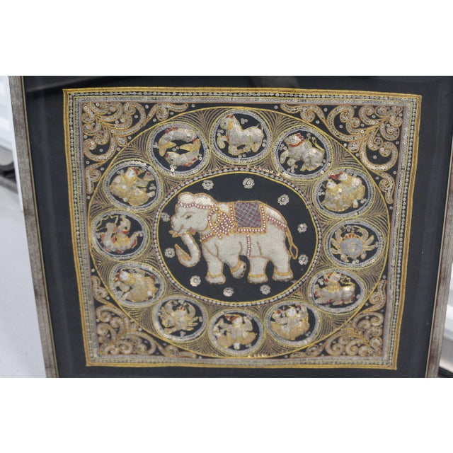 Embroidered Elephant Kalaga Wall Tapestry, 1980s For Sale - Image 9 of 16