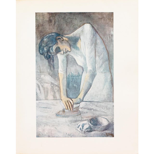 An excellent period reproduction full-color print after painting "Woman Ironing (La Repasseuse)" (1904) by Pablo Picasso....