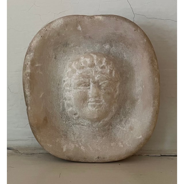 Stone Antique 19th Century Italian Grand Tour Carved White Marble Shallow Vide Poche Dish or Paperweight With Mask Figure For Sale - Image 7 of 16