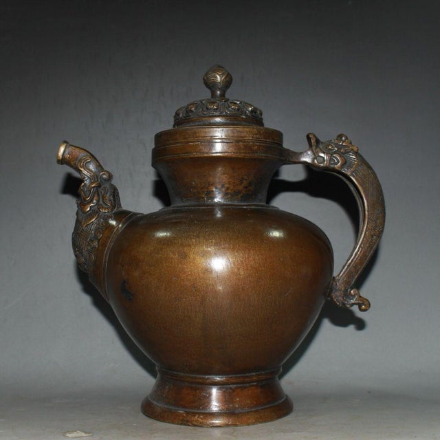Late 20th Century Late 20th Century Asian Tibetan Style Copper Ewer With Dragon Handle & Beast Spout For Sale - Image 5 of 9