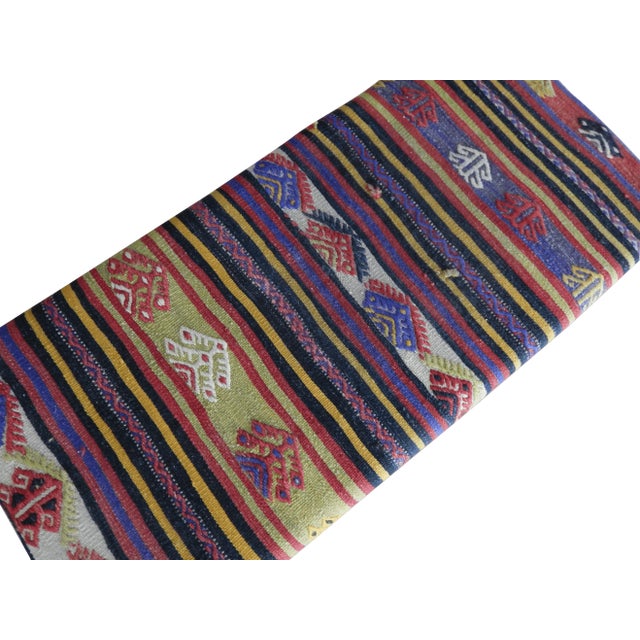 Wood Turkish Kilim Handmade Bench & Ottomans - Set of 4 For Sale - Image 7 of 12